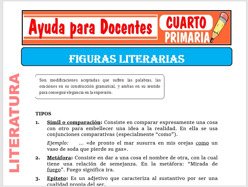 Modelo de la Ficha de Figuras Literarias para Cuarto de Primaria