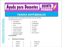 Modelo de la Ficha de Clases Adverbiales para Quinto de Primaria