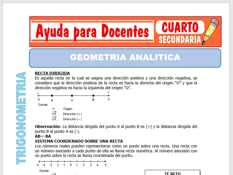 Modelo de la Ficha de Geometría Analítica para Cuarto de Secundaria