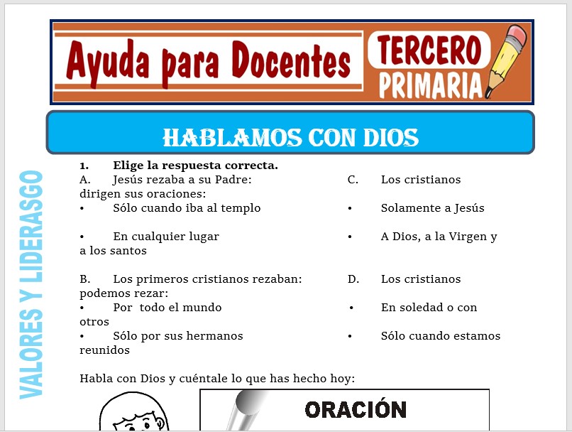 Modelo de la Ficha de Hablamos con Dios para Tercero de Primaria