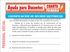 Aquí podrás obtener varias fichas de Hechos Históricos para Cuarto de Primaria o estudiantes que tengan 09 años de edad, esta ficha está preparada para el curso de Personal Social. Este material educativo lo podrás descargar GRATIS en formatos: PDF y WORD al finalizar este contenido. Imagen de la Ficha de Hechos Históricos Ahora puedes observar una captura de pantalla de este material de Personal Social que te mostramos a continuación. Para poder obtener esta este material fantástico solo debes hacer clic en el formato que desees descargar. También te invitamos a seguir navegando en este sitio web para que puedas descargar más recursos de gran ayuda. Contenido de la Ficha En este material didáctico de Personal Social podrás visualizar algunos conceptos, ejercicios y actividades muy importantes sobre Hechos Históricos, ahora veras parte de su contenido: • Sabemos que la historia de la humanidad, es en gran parte, la lucha por el hombre de dominar el medio en que vive y ponerlo a su servicio. • Además de la lucha del hombre por la conservación de sus derechos y libertades que dignifican al ser humano. Sabiendo que este material educativo será de gran ayuda para el aprendizaje y enseñanza de los educandos de Cuarto de Primaria. Con tan solo UN CLICK veras este material sobre Hechos Históricos, que te presentaremos a continuación: Descargar Gratis la Ficha de Hechos Históricos