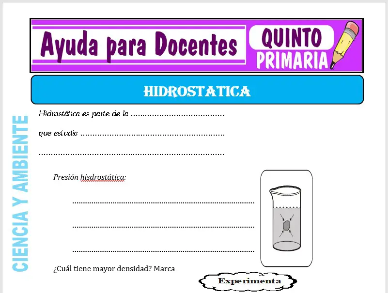 Modelo de la Ficha de La Hidrostática para Quinto de Primaria