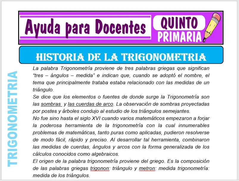 Modelo de la Ficha de Historia de la Trigonometría para Quinto de Primaria