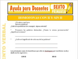 Modelo de la Ficha de Homófonas con “H” y sin “H” para Sexto de Primaria