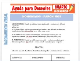 Modelo de la Ficha de Homónimos y Parónimos para Cuarto de Secundaria