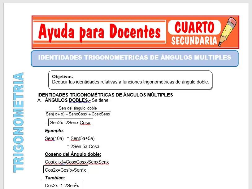 Modelo de la Ficha de Identidades de Ángulos Múltiples para Cuarto de Secundaria