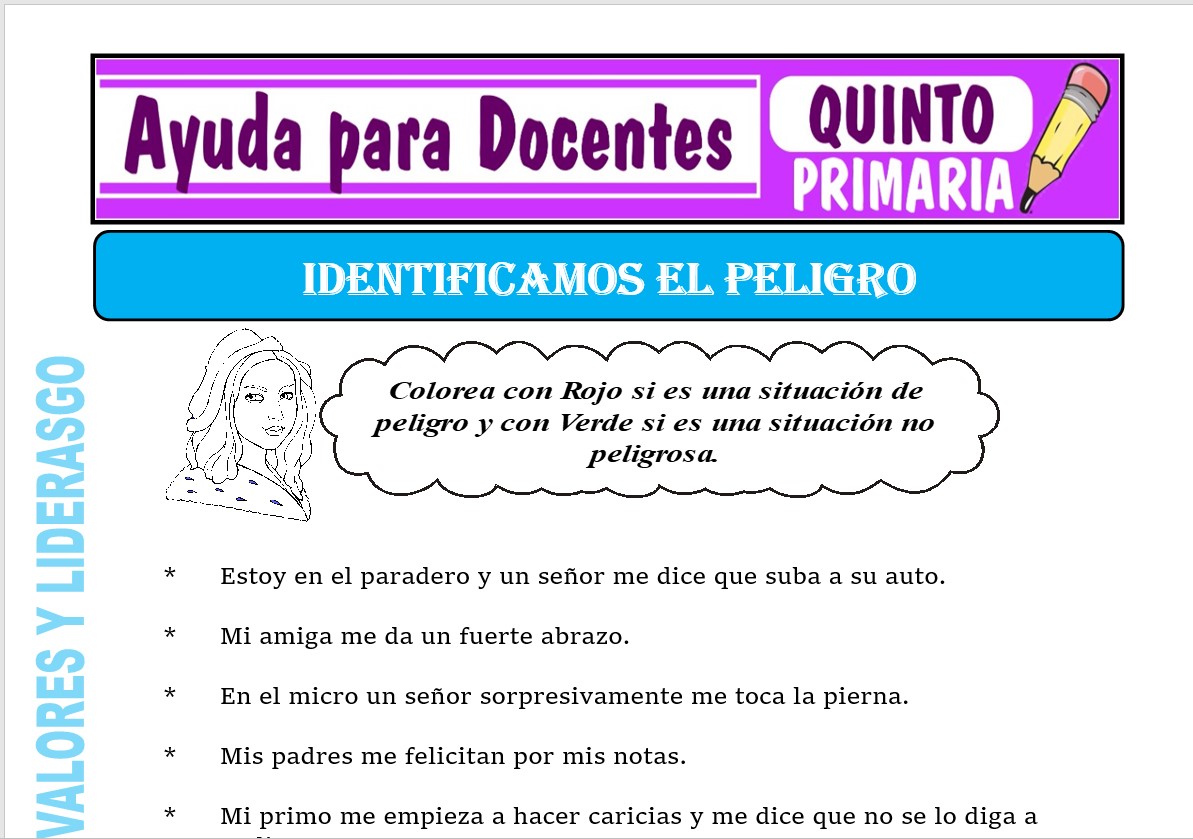 Modelo de la Ficha de Identificamos el Peligro para Quinto de Primaria
