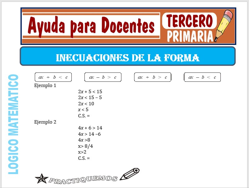 Modelo de la Ficha de Inecuaciones de la Forma para Tercero de Primaria Modelo de la Ficha de Inecuaciones de la Forma para Tercero de Primaria