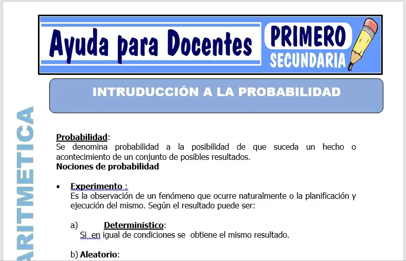 Modelo de la Ficha de Introducción de la Probabilidad para Primero de Secundaria