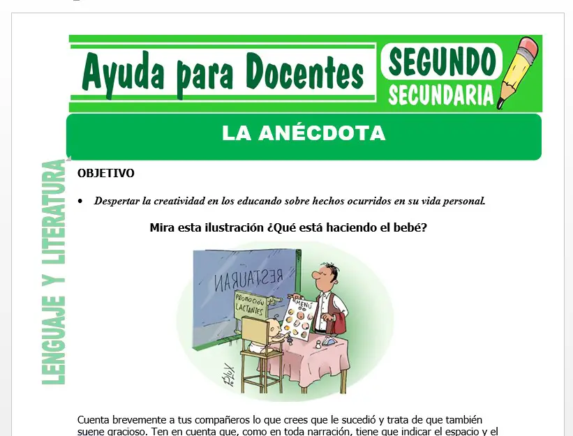 Modelo de la Ficha de La Anécdota para Segundo de Secundaria