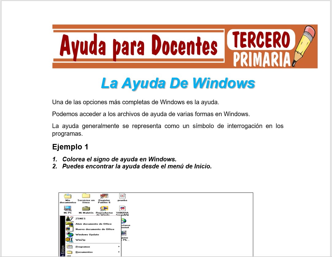 Modelo de la Ficha de La Ayuda De Windows para Tercero de Primaria