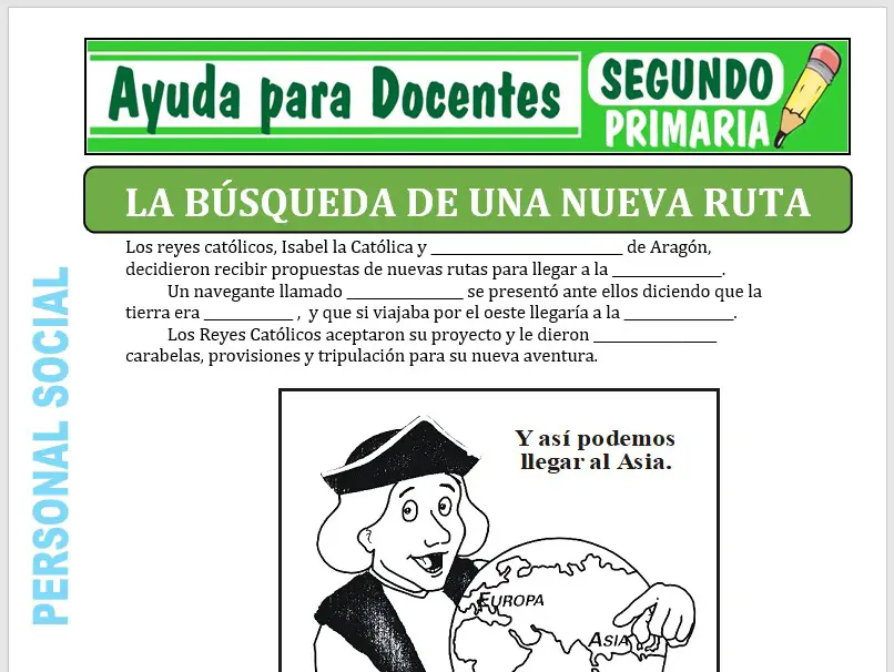 Modelo de la Ficha de La Busca de una Nueva Ruta para Segundo de Primaria