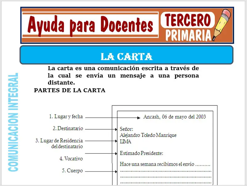 Modelo de la Ficha de La Carta para Tercero de Primaria