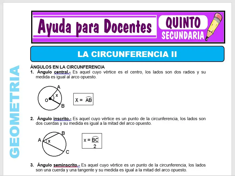Modelo de la Ficha de La Circunferencia para Quinto de Secundaria