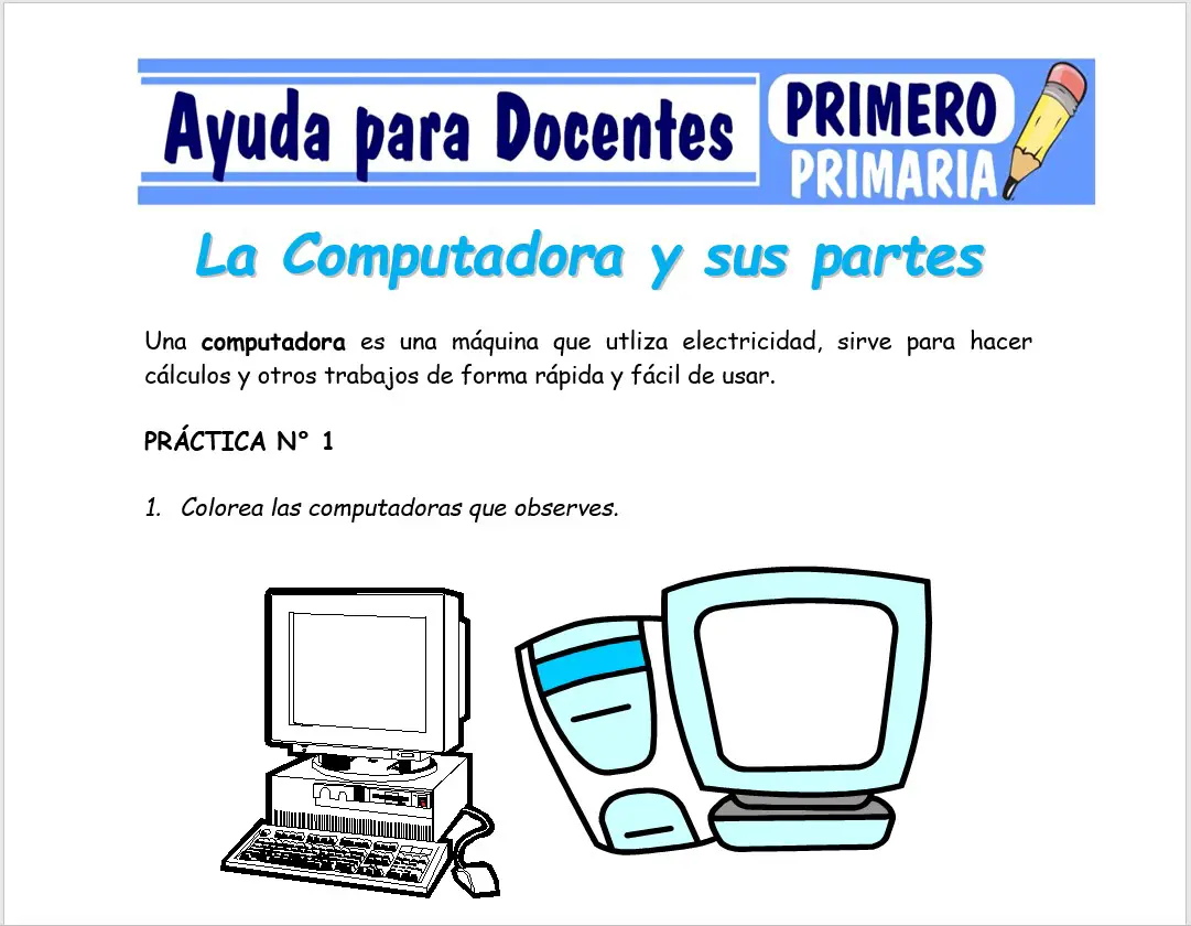 Modelo de la Ficha de La Computadora y sus partes para Primero de Primaria