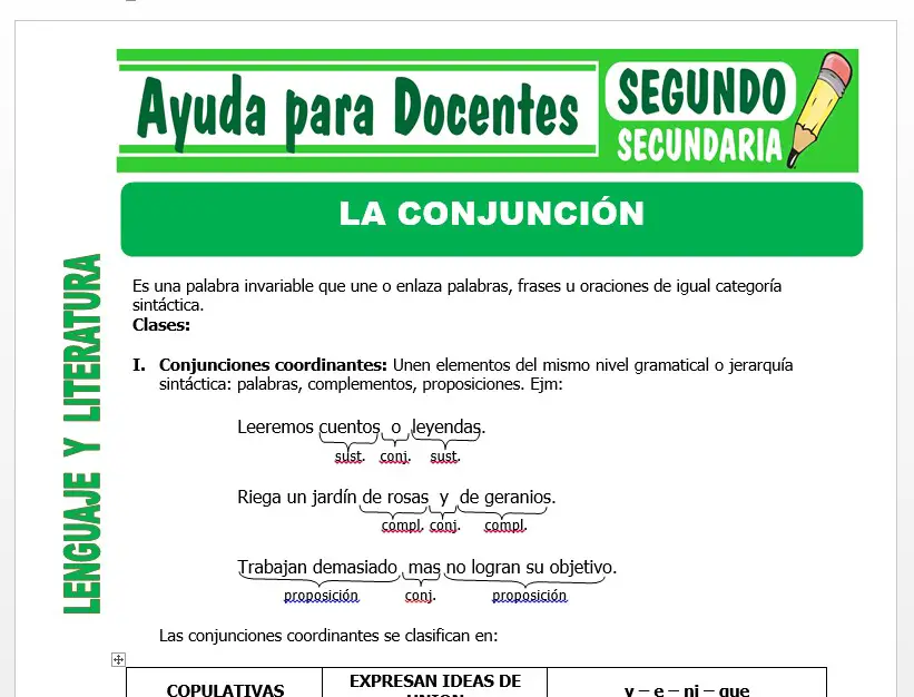 Modelo de la Ficha de La Conjunción para Segundo de Secundaria