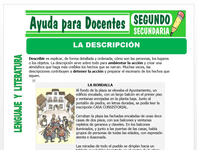 Modelo de la Ficha de La Descripción para Segundo de Secundaria
