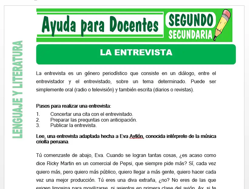 Modelo de la Ficha de La Entrevista para Segundo de Secundaria