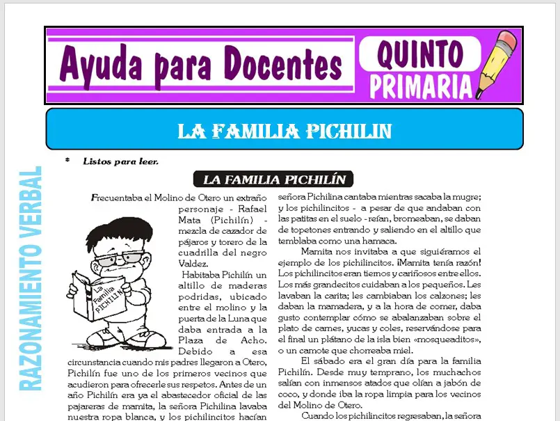 Modelo de la Ficha de La Familia Pichilin para Quinto de Primaria