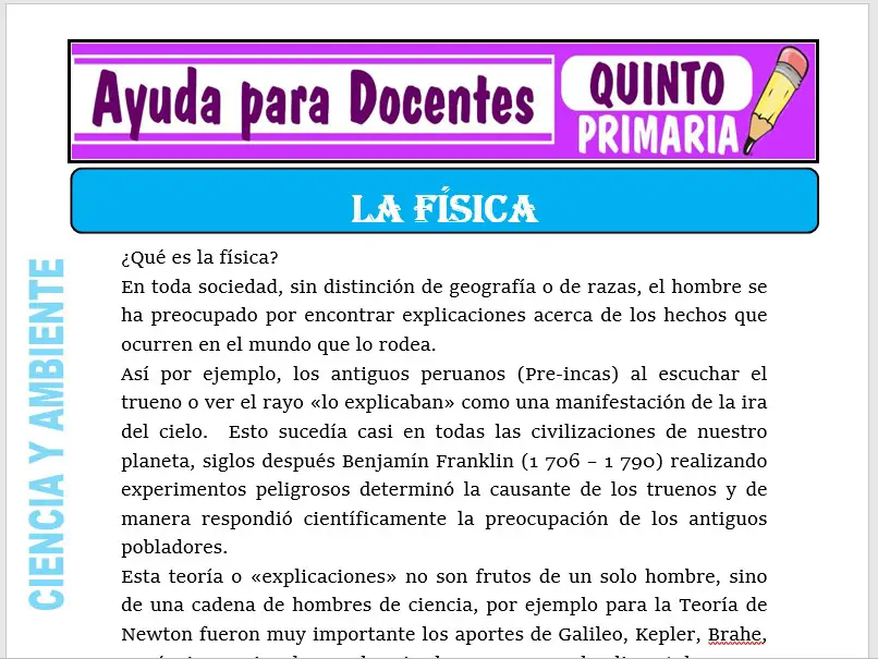 Modelo de la Ficha de La Física para Quinto de Primaria