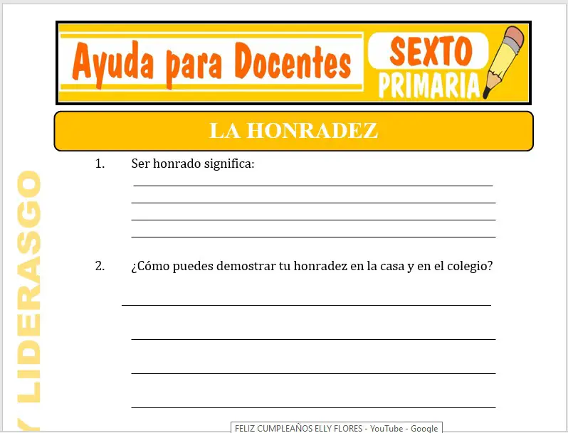 Modelo de la Ficha de La Honradez para Sexto de Primaria