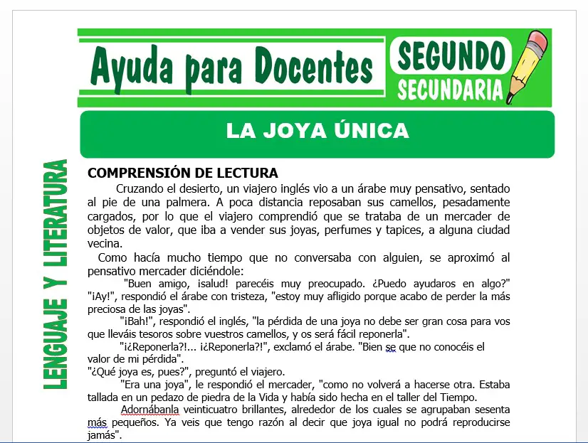 Modelo de la Ficha de La Joya Única para Segundo de Secundaria