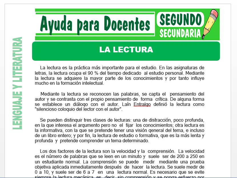 Modelo de la Ficha de La Lectura para Segundo de Secundaria