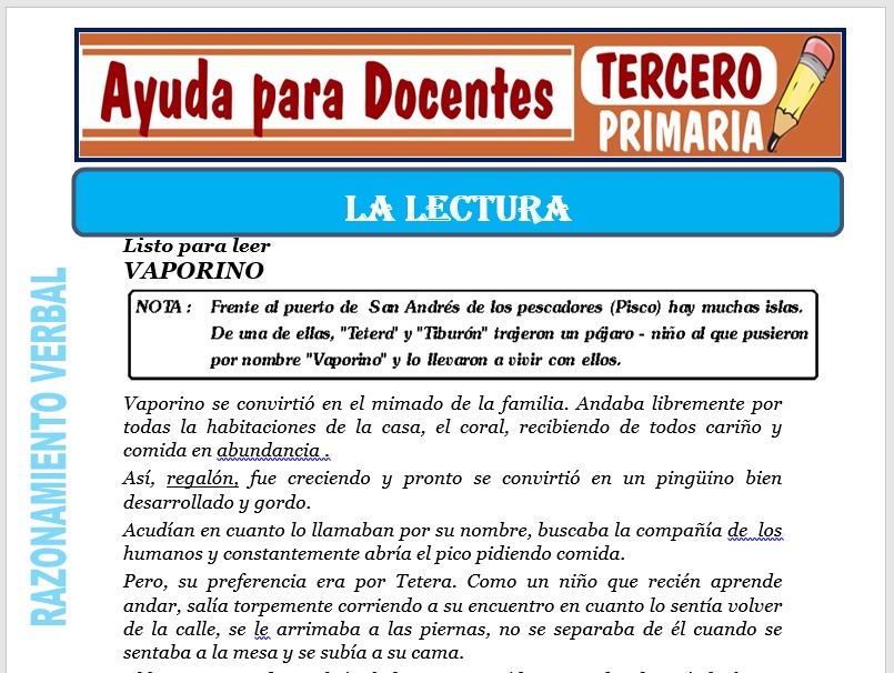 Modelo de la Ficha de La Lectura para Tercero de Primaria Modelo de la Ficha de La Lectura para Tercero de Primaria