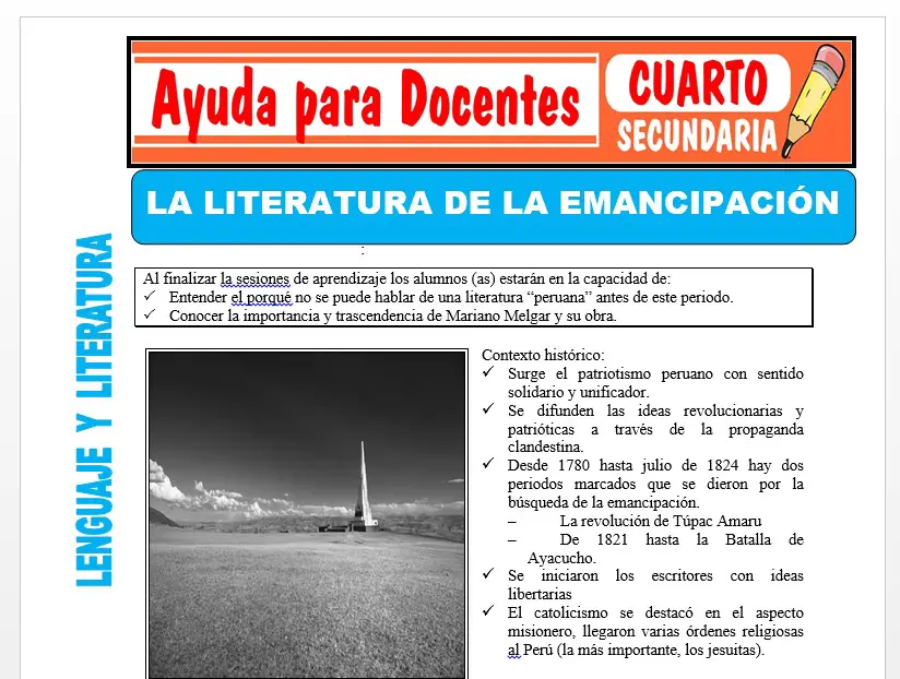 Modelo de la Ficha de La Literatura de la Emancipación para Cuarto de Secundaria
