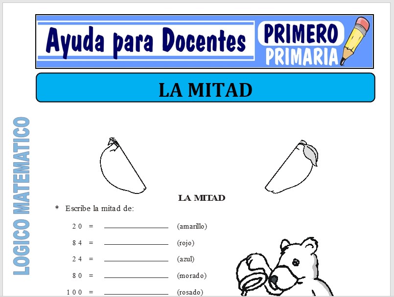 Modelo de la Ficha de La Mitad para Primero de Primaria Modelo de la Ficha de La Mitad para Primero de Primaria