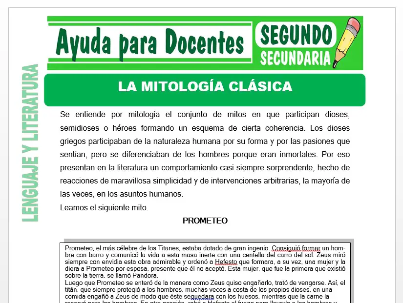 Modelo de la Ficha de La Mitología Clásica para Segundo de Secundaria
