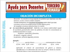 Modelo de la Ficha de La Oración Incompleta para Tercero de Primaria