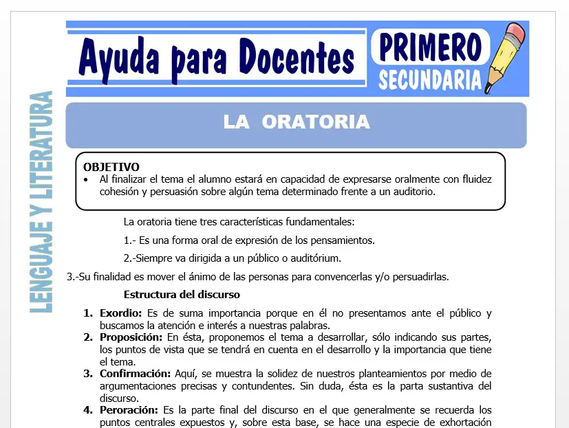Modelo de la Ficha de La Oratoria para Primero de Secundaria