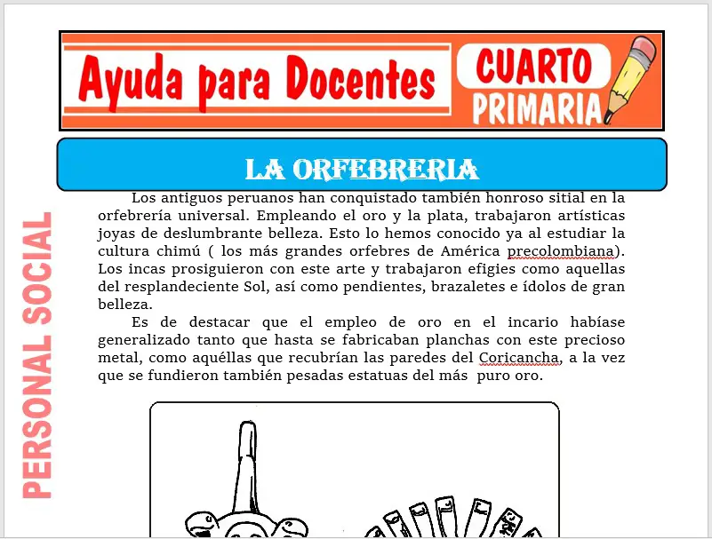 Modelo de la Ficha de La Orfebrería Inca para Cuarto de Primaria