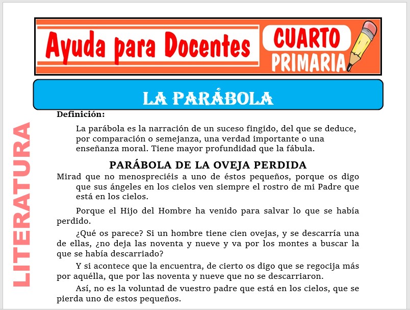 Modelo de la Ficha de La Parábola para Cuarto de Primaria