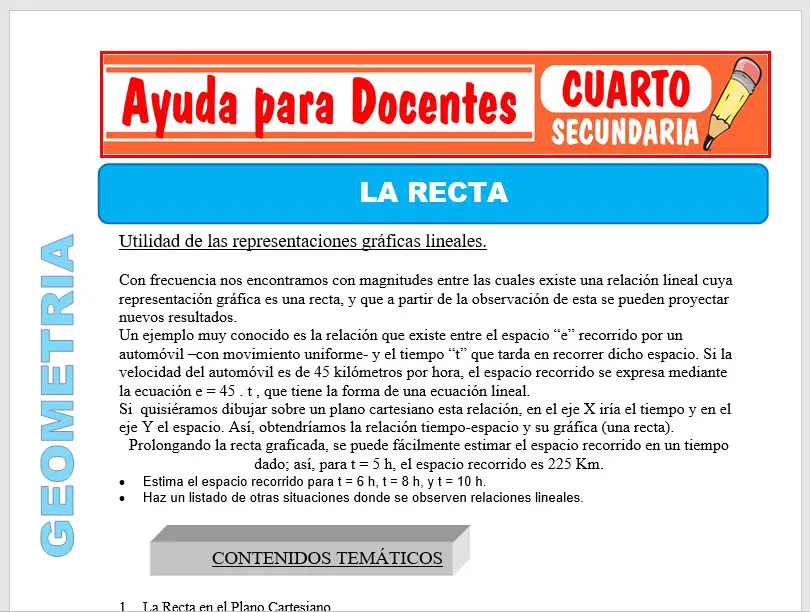 Modelo de la Ficha de La Recta para Cuarto de Secundaria