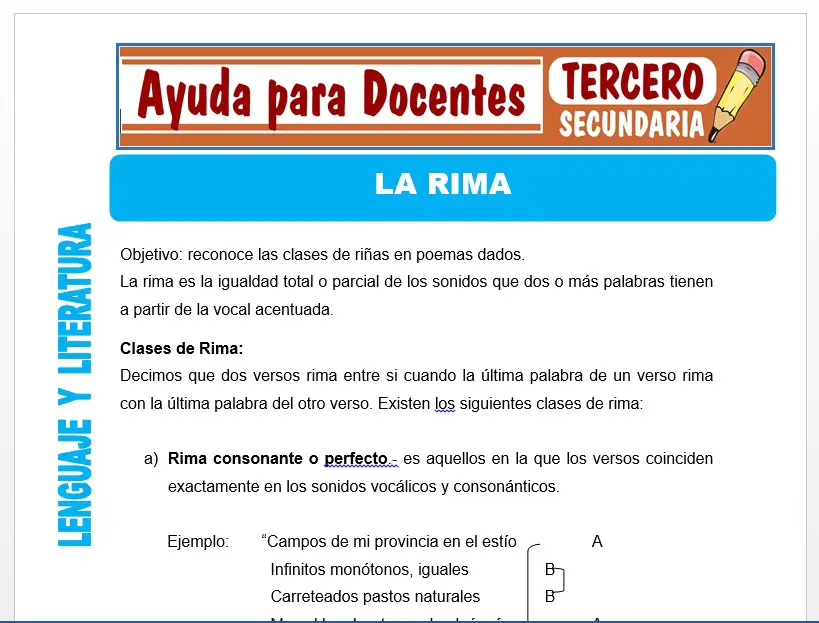 Modelo de la Ficha de La Rima para Tercero de Secundaria