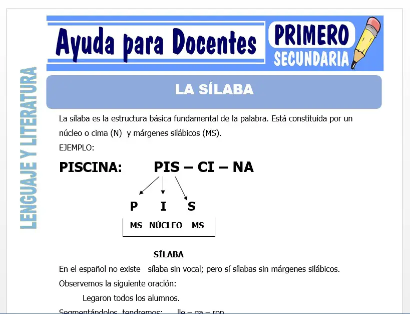 Modelo de la Ficha de La Silaba para Primero de Secundaria
