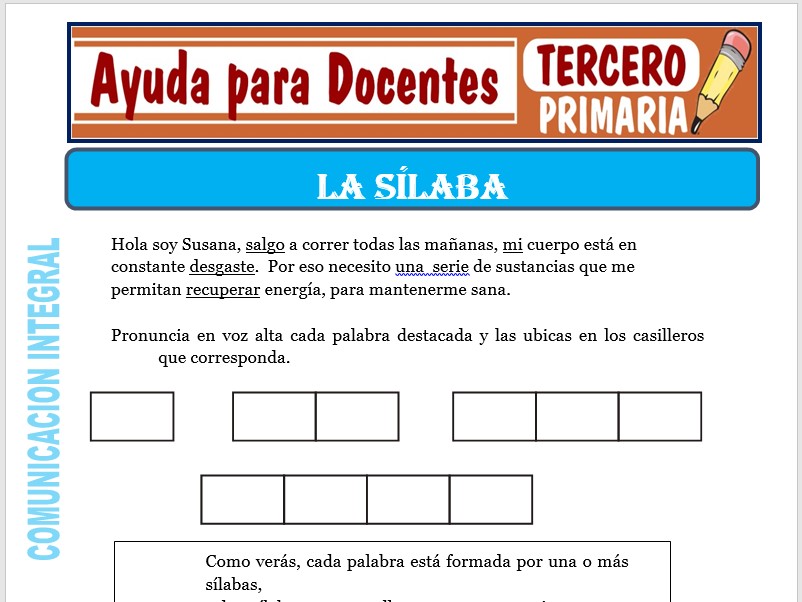 Modelo de la Ficha de La Sílaba para Tercero de Primaria Modelo de la Ficha de La Sílaba para Tercero de Primaria