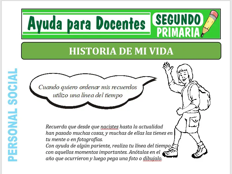 Modelo de la Ficha de La Historia de mi Vida para Segundo de Primaria