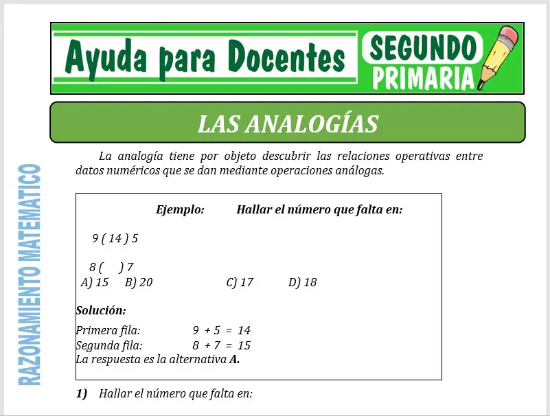 Modelo de la Ficha de Las Analogías para Segundo de Primaria