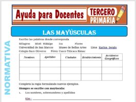 Modelo de la Ficha de Las Mayúsculas para Tercero de Primaria