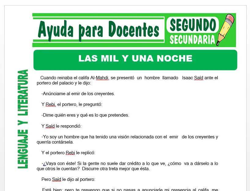 Modelo de la Ficha de Las Mil y Una Noche para Segundo de Secundaria