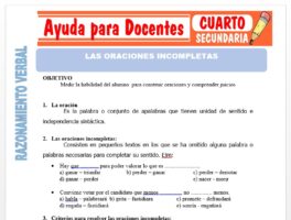 Modelo de la Ficha de Las Oraciones Incompletas para Cuarto de Secundaria