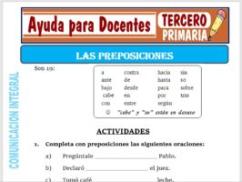 Modelo de la Ficha de Las Preposiciones para Tercero de Primaria