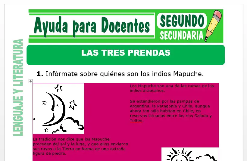 Modelo de la Ficha de Las Tres Prendas para Segundo de Secundaria