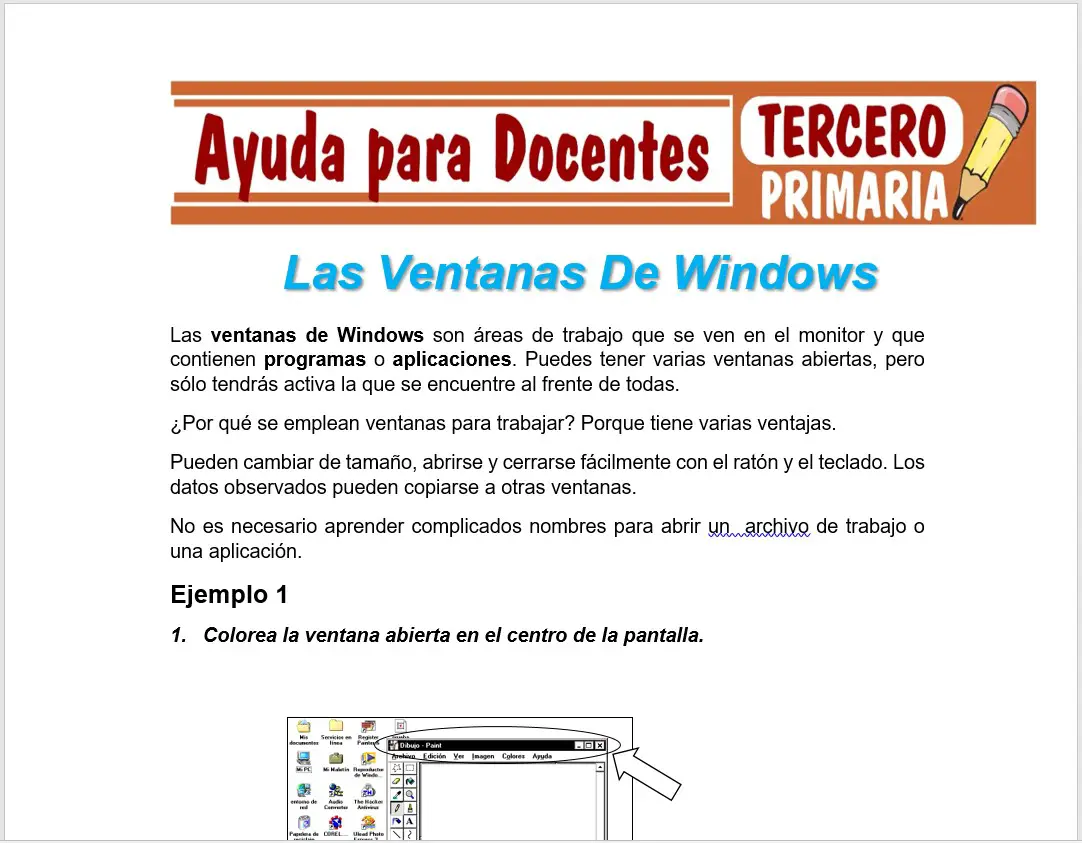 Modelo de la Ficha de Las Ventanas De Windows para Tercero de Primaria Modelo de la Ficha de Las Ventanas De Windows para Tercero de Primaria