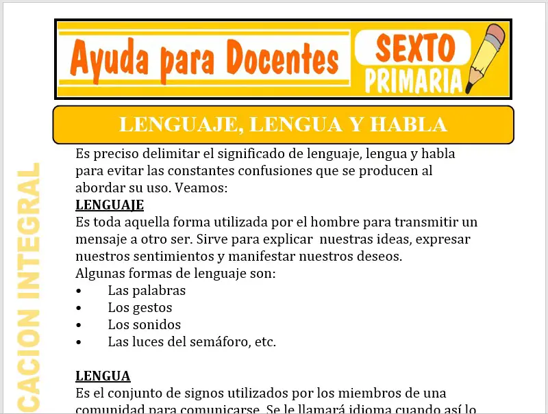 Modelo de la Ficha de Lenguaje - Lengua y Habla para Sexto de Primaria Modelo de la Ficha de Lenguaje - Lengua y Habla para Sexto de Primaria