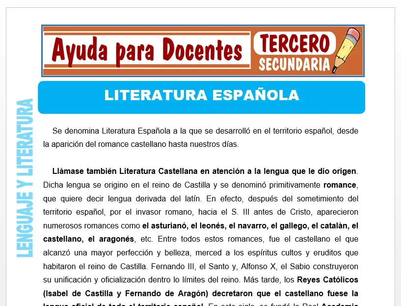 Modelo de la Ficha de Literatura Española para Tercero de Secundaria