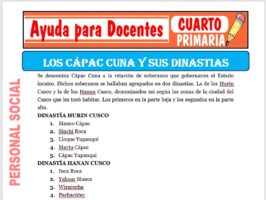 Modelo de la Ficha de Los Cápac Cuna y sus Dinastías para Cuarto de Primaria